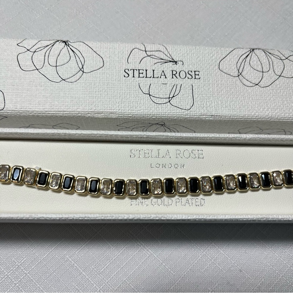STELLA ROSE Gold plated black & clear crystal tennis bracelet. Strong clasp. New